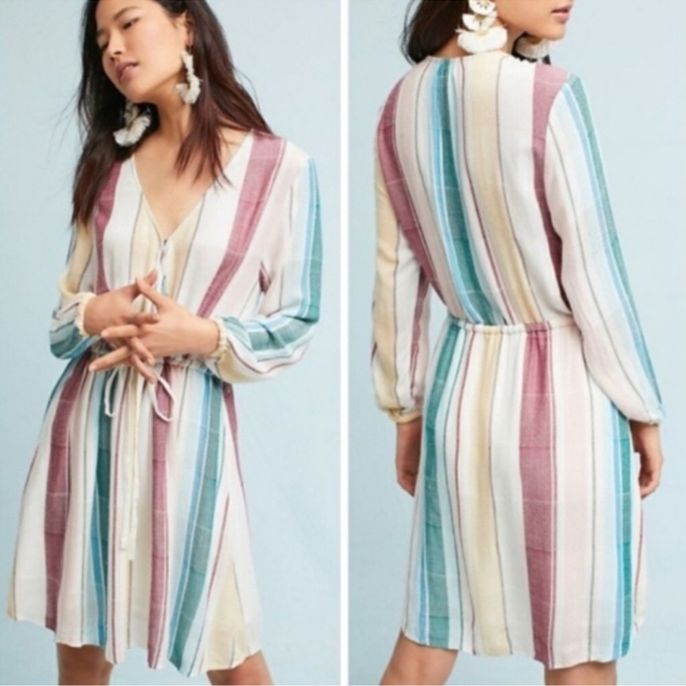 Rails Becca Cusco Stripe Rayon Faux Wrap Dress Small Long Sleeves Lightweight